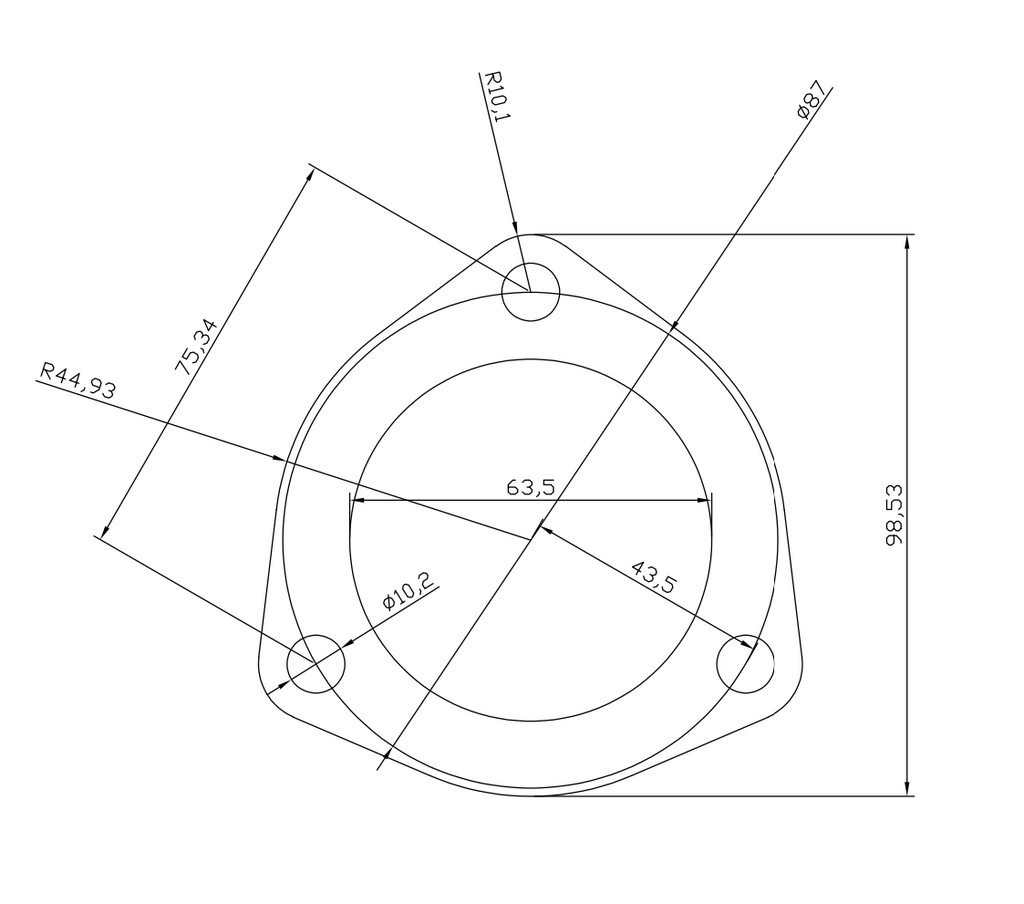 2.500" 3-Bolt Exhaust Flange 304 Stainless