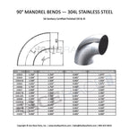 1.250" 16ga 90° Mandrel Bend - (1.875" CLR) - Brushed Finish - 304 Stainless
