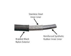 -6AN Black Nylon Braided Flex Hose with Reinforced Rubber Liner - 50 Foot Length