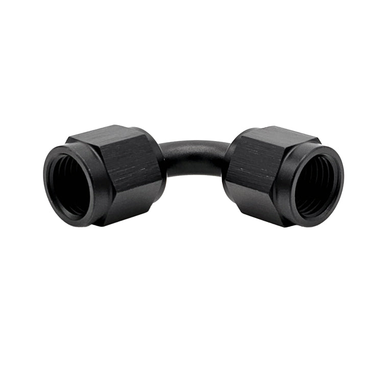 -20AN Female AN Flare Union 90° Adapter, Swivel Style, Black Hard Anodized Aluminum