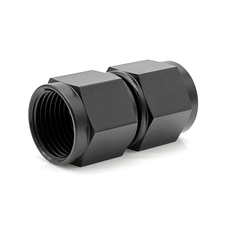 -6AN Female AN Flare Union Straight Adapter, Swivel Style, Black Hard Anodized Aluminum