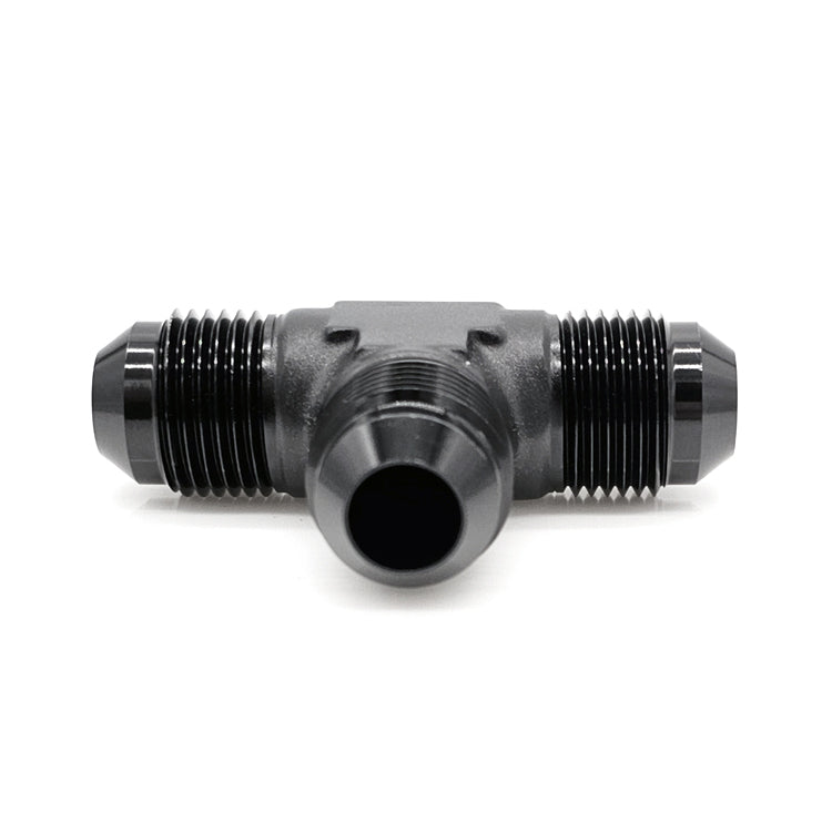 -4AN Male AN Flare Tee, Black Hard Anodized Aluminum
