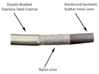 -20AN Stainless Steel Braided Flex Hose with Reinforced Rubber Liner - 5 Foot Length